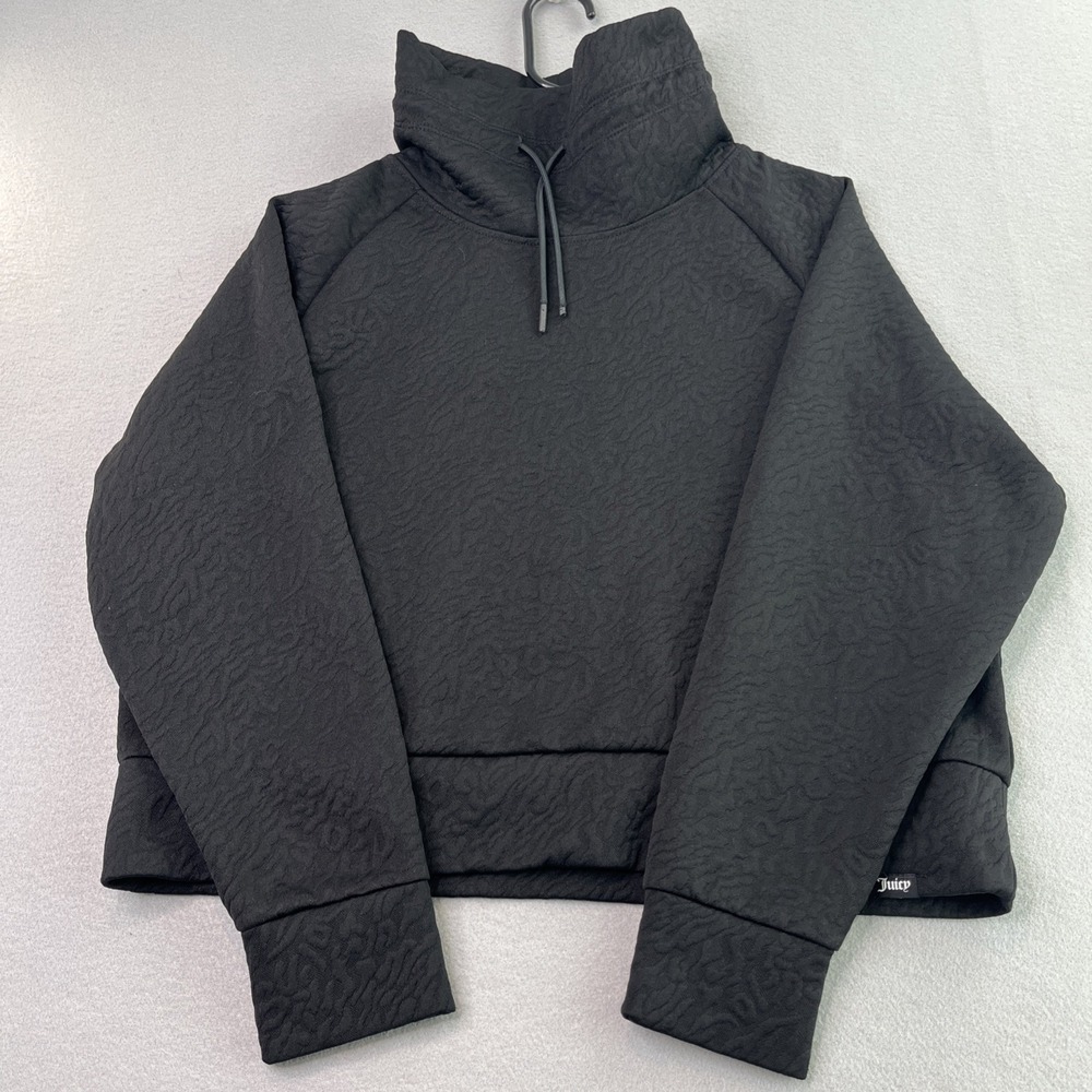 Juicy Couture Sport Jacquard Quilted Cropped Pullover Cowl Neck Black Size L